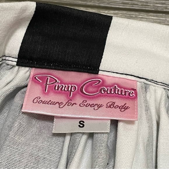 PINUP COUTURE Pleated Skirt Womens Retro Swing Black White Stripe Sz S - Picture 5 of 7